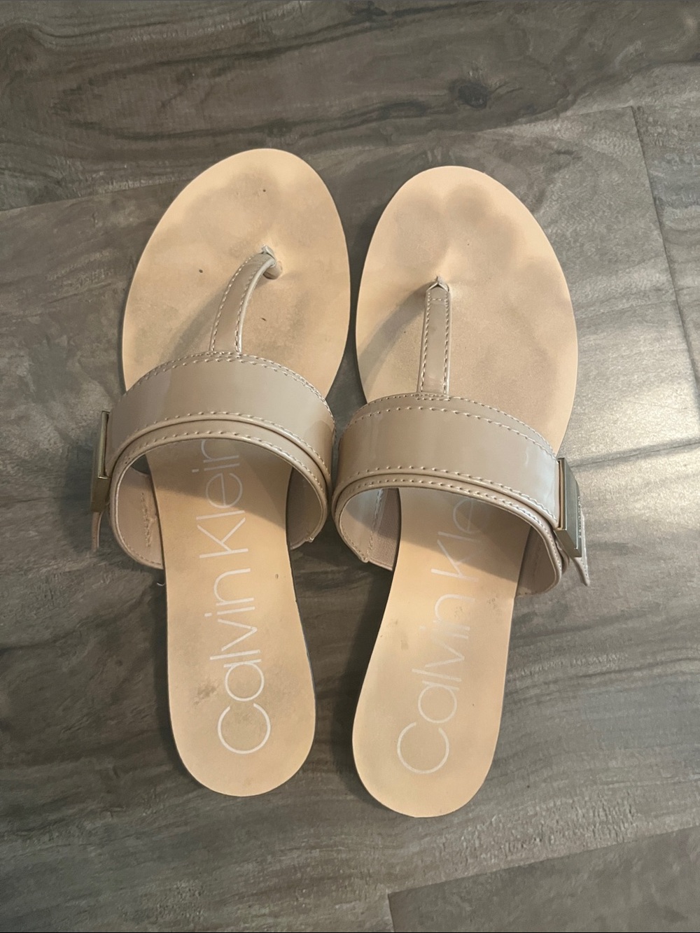 Calvin Klein Taupe Slip-On Thong Sandals